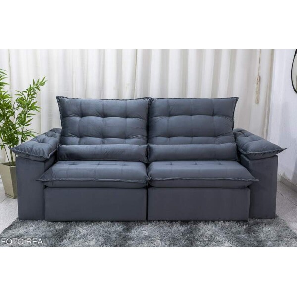 Sof Retrtil Reclinvel Emanuelly 2.30m Veludo Cinza 20 - D28 Soft
