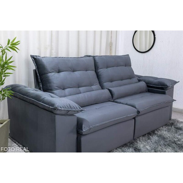 Sof Retrtil Reclinvel Emanuelly 2.30m Veludo Cinza 20 - D28 Soft