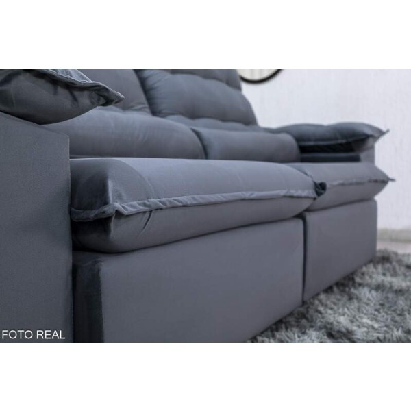 Sof Retrtil Reclinvel Emanuelly 2.30m Veludo Cinza 20 - D28 Soft
