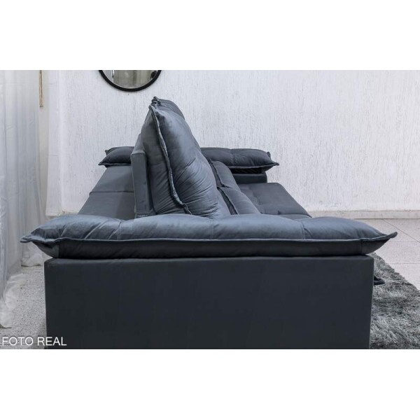 Sof Retrtil Reclinvel Emanuelly 2.30m Veludo Cinza 20 - D28 Soft