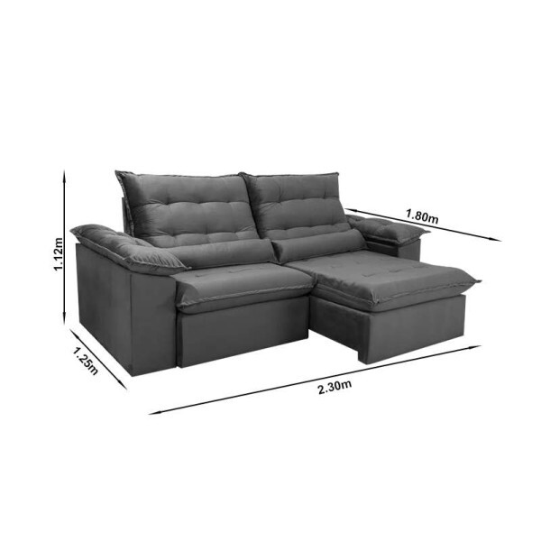 Sof Retrtil Reclinvel Emanuelly 2.30m Veludo Cinza 20 - D28 Soft
