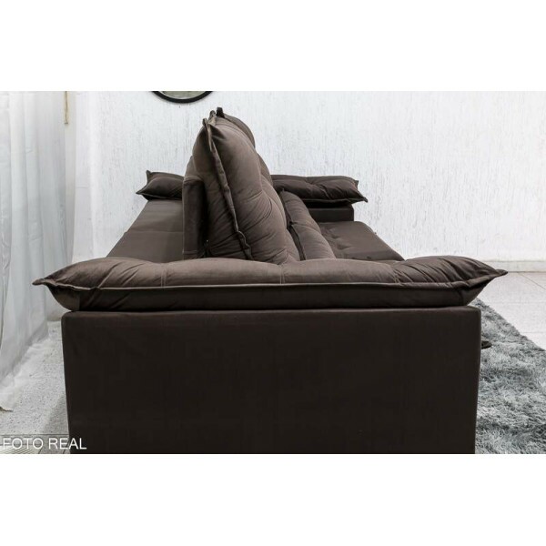 Sof Retrtil Reclinvel Emanuelly 2.30m Veludo Marrom - D28 Soft