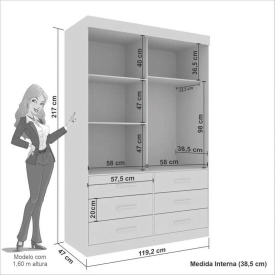 Guarda-Roupa Solteiro Star 2 Portas 6 Gavetas Cinamomo Larg. 1.19m Sall�to