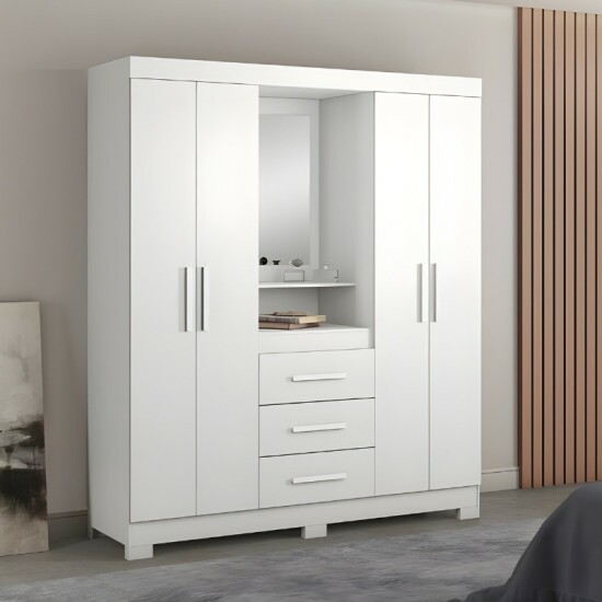 Roupeiro Solteiro NT 5015 Larg. 1.61m Branco/Rosa 4 portas 3 Gavetas Flex C/P�s - Not�vel