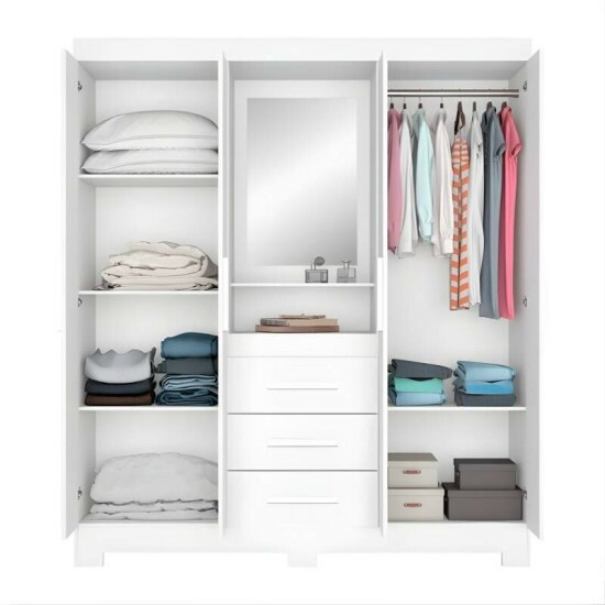 Roupeiro Solteiro NT 5015 Larg. 1.61m Branco/Rosa 4 portas 3 Gavetas Flex C/P�s - Not�vel