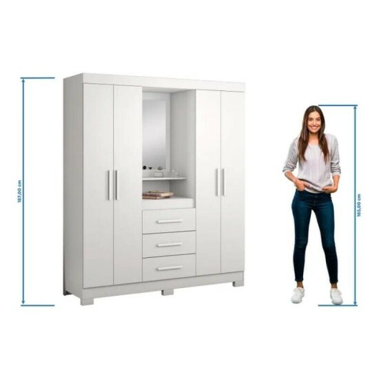Roupeiro Solteiro NT 5015 Larg. 1.61m Branco/Rosa 4 portas 3 Gavetas Flex C/P�s - Not�vel