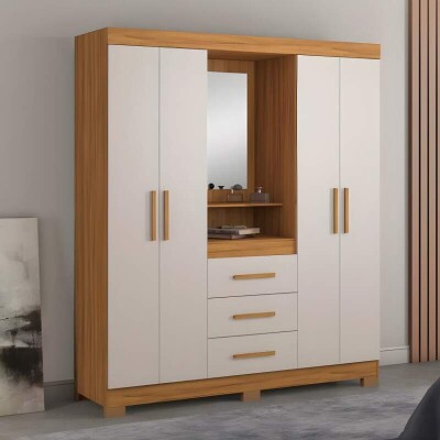 Roupeiro Solteiro NT 5015 Larg. 1.61m Freij/Off 4 portas 3 Gavetas C/Ps - Notvel