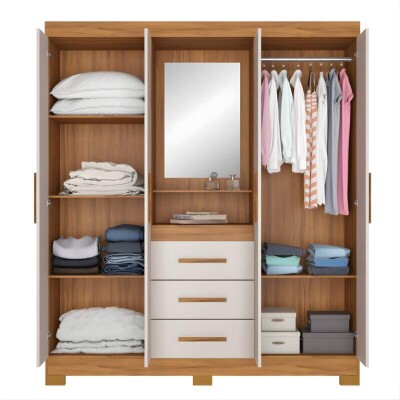 Roupeiro Solteiro NT 5015 Larg. 1.61m Freij/Off 4 portas 3 Gavetas C/Ps - Notvel