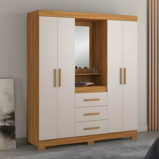 Roupeiro Solteiro NT 5015 Larg. 1.61m Freij/Off 4 portas 3 Gavetas C/Ps - Notvel