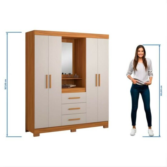Roupeiro Solteiro NT 5015 Larg. 1.61m Freij/Off 4 portas 3 Gavetas C/Ps - Notvel