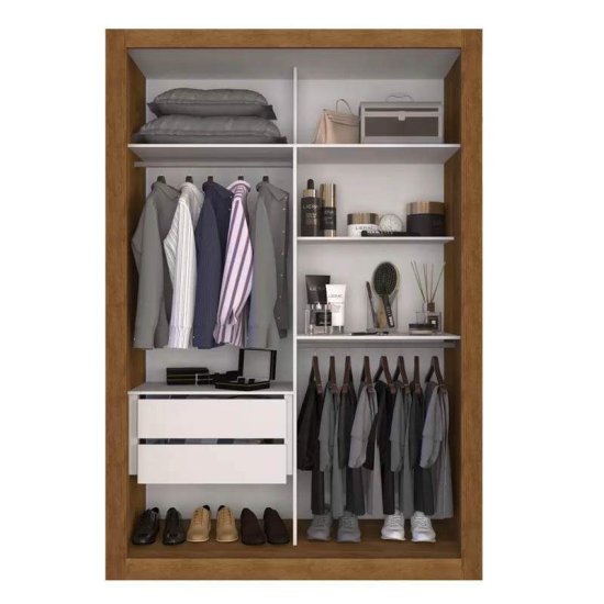 Guarda-roupa Solteiro 1,26m New Panam� Cinamomo/Off 2 Portas 2 Gavetas com Espelho T�quio - Sall�to