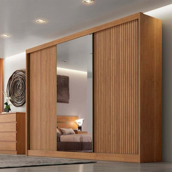 Guarda-Roupa Casal 3 Pts 8 Gav. Divano c/ Espelho MDF Cumaru 23 Larg. 2.73m Novo Horizonte