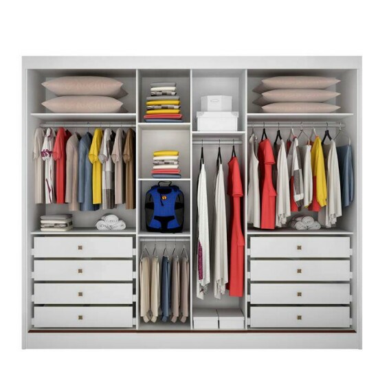 Guarda-roupa Casal Diamond Plus Neve Fosco 3 Portas 8 Gavetas C/ 1 Espelho 100% MDF Larg. 2.41m - Novo Horizonte