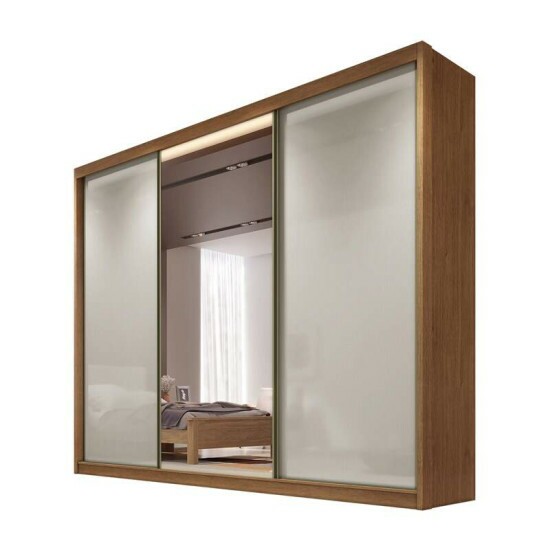 Guarda-roupa Casal Diamond Plus Cumaru/Fendi Fosco 3 Portas 8 Gavetas C/ 1 Espelho 100% MDF Larg. 2.41m - Novo Horizonte