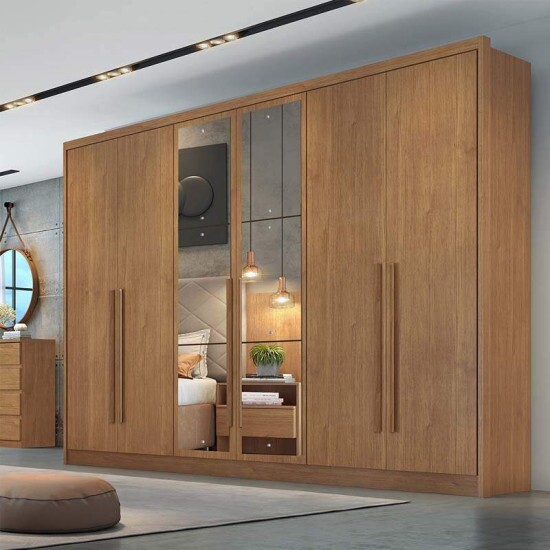 Guarda-Roupa Casal c/Espelho 6 Pts 8 Gav. Robust Plus MDF Cumaru Larg. 2.76m Novo Horizonte