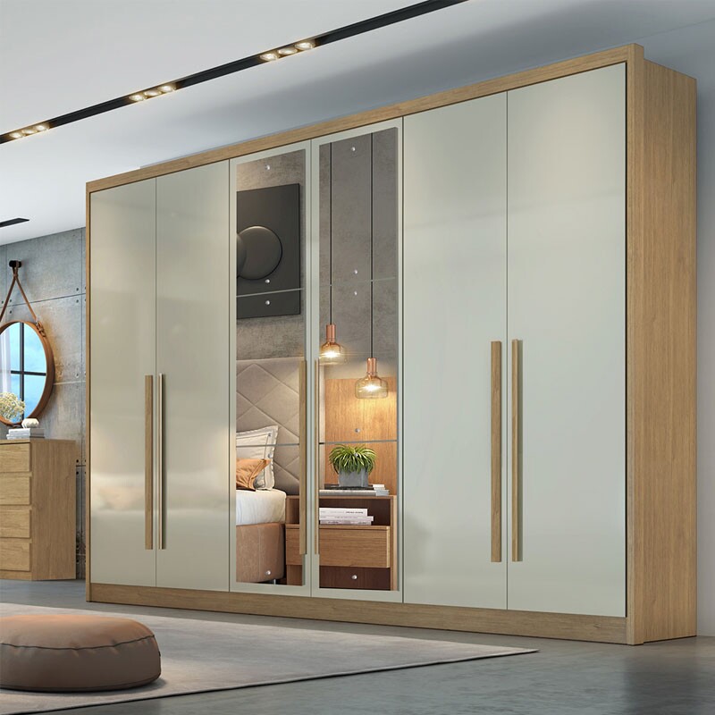 Guarda-Roupa Casal c/Espelho 6 Pts 8 Gav. Robust Plus MDF Cumaru