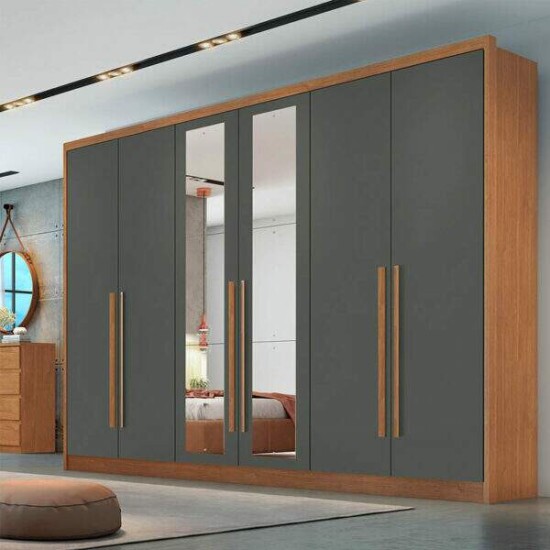 Guarda-Roupa Casal c/Espelho 6 Pts 8 Gav. Robust Plus MDF Cumaru/Grafite Larg. 2.76m Novo Horizonte