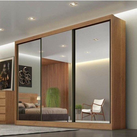 Guarda-Roupa Casal 3 Pts 8 Gav. Espelhadas Diamond Plus MDF Cumaru Larg. 2.41m Novo Horizonte