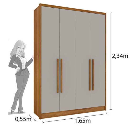 Guarda-Roupa Solteiro Dinamarca 4 Portas 2 gavetas Cinamomo/Off Larg. 1.65m Tcil