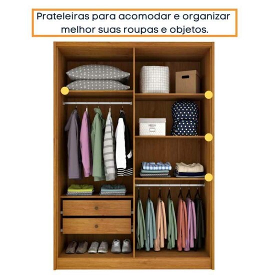 Guarda-Roupa Solteiro Dinamarca 4 Portas 2 gavetas Cinamomo/Off Larg. 1.65m Tcil