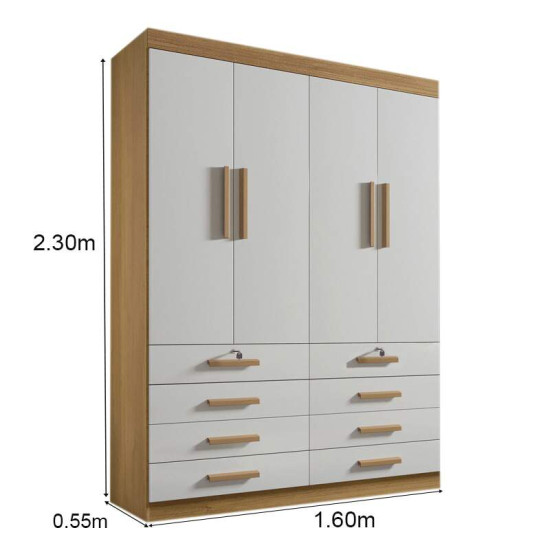 Guarda-roupa Solteiro 1,60m M�naco Plus Cinamomo/Off 4 Portas 8 Gavetas 100% MDF - D Doro