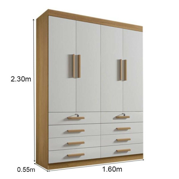 Roupeiro Solteiro Mnaco Cinamomo/Off 4 Portas 8 Gavetas Larg. 1.60m - D Doro