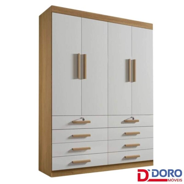 Roupeiro Solteiro Mnaco Cinamomo/Off 4 Portas 8 Gavetas Larg. 1.60m - D Doro