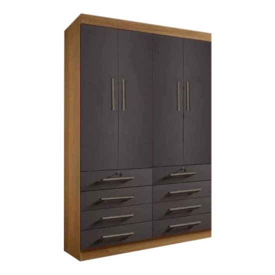 Guarda-roupa Solteiro 1,60m M�naco Cinamomo/Grafite 4 Portas 8 Gavetas 100% MDF - D Doro