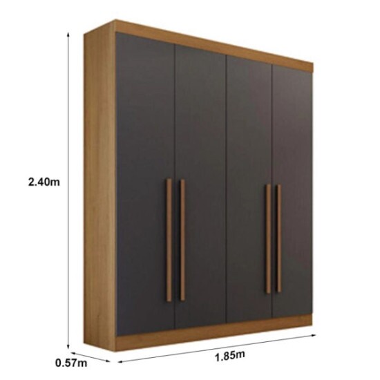 Guarda-roupa Casal 1,85m Da Vinci Plus Cinamomo/Grafite 4 Portas 3 Gavetas 100% MDF - D Doro