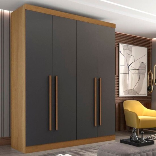 Guarda-roupa Casal 1,85m Da Vinci Plus Cinamomo/Grafite 4 Portas 3 Gavetas 100% MDF - D Doro