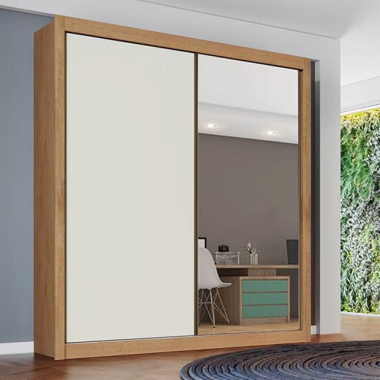 Guarda-Roupa Solteiro Europa 100% MDF com Espelho Am�ndoa/Off White Larg. 1.70 m Europa
