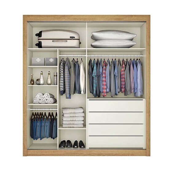 Guarda-Roupa Solteiro Europa 100% MDF com Espelho Am�ndoa/Off White Larg. 1.70 m Europa