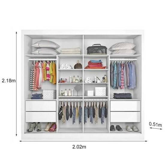 Guarda-Roupa Casal Verona Plus MDF 1 Porta com Espelho Branco Larg. 2.02m Madmarcs