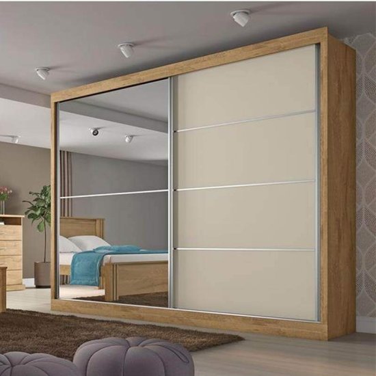 Guarda-roupa Casal 2,02m Verona Plus Am�ndoa/Off 2 Portas 4 Gavetas 100% MDF 1 Porta com Espelho - Sall�to