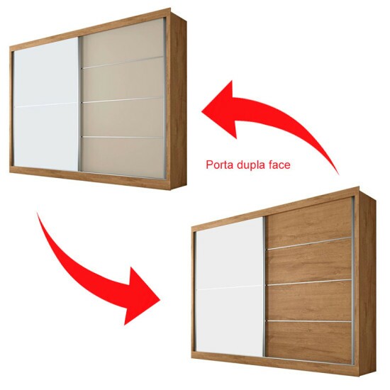 Guarda-roupa Casal 2,02m Verona Plus Am�ndoa/Off 2 Portas 4 Gavetas 100% MDF 1 Porta com Espelho - Sall�to