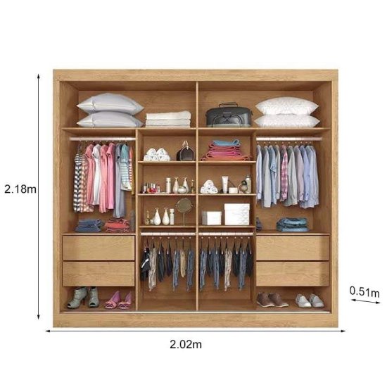 Guarda-roupa Casal 2,02m Verona Plus Am�ndoa/Off 2 Portas 4 Gavetas 100% MDF 1 Porta com Espelho - Sall�to