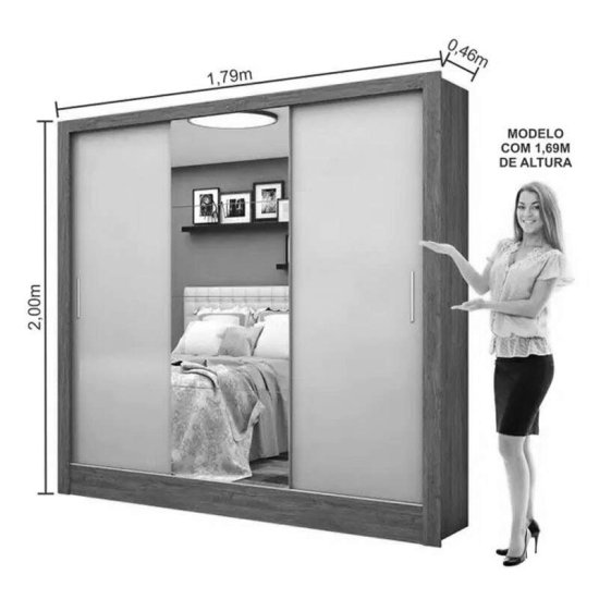 Guarda-roupa 1,79m Dubai Demoli��o/Off 03 Portas com 1 Espelho - Carioca