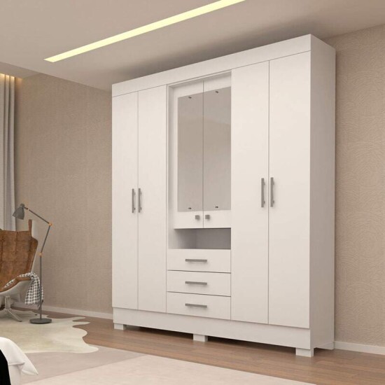Guarda-roupa Dbora Branco 6 Portas C/ Espelho e Ps 100% MDF Larg. 1.78m - ACP