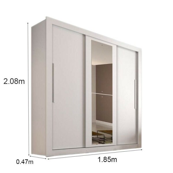 Guarda-Roupa Casal 3 Portas New Panam c/Espelho Tquio Branco Larg. 1.85m Sallto