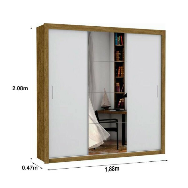 Guarda-Roupa Casal Veneza Larg. 1.88m 3 Portas com Espelho Freij/Branco Carioca