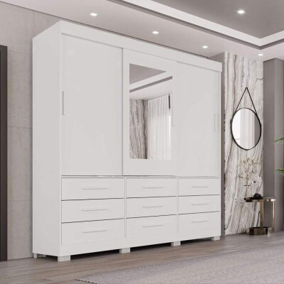 Guarda-roupa New Star 3 Portas C/ P�s e Espelho Branco Larg. 1.80m - Sall�to