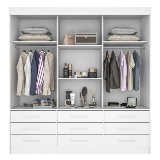 Guarda-roupa Casal New Star Cinamomo/Off 3 Portas 9 Gavetas C/ 1 Espelho Larg. 1.80m - Sallto