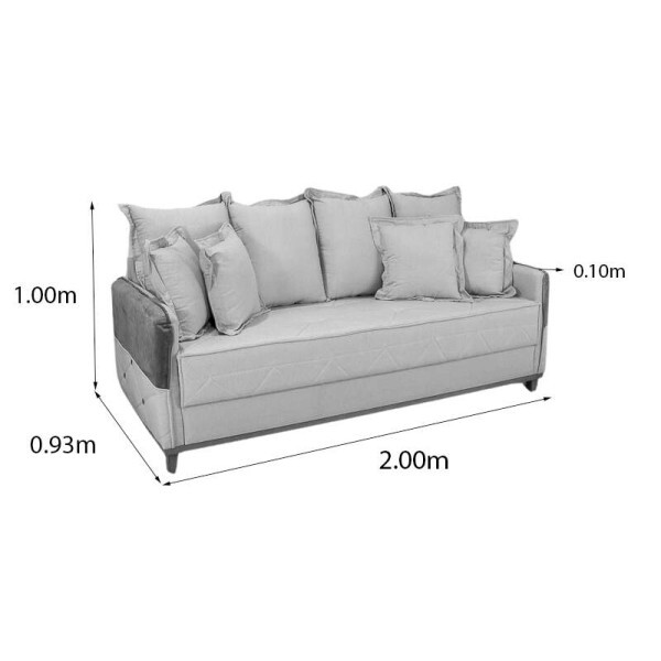 Sof 3 lugares Vican Linho Bege 5044 Detalhe 05 Larg. 2.00m - Molas Bonnel