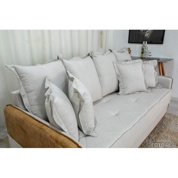 Sof 3 lugares Vican Linho Bege 5044 Detalhe 05 Larg. 2.00m - Molas Bonnel