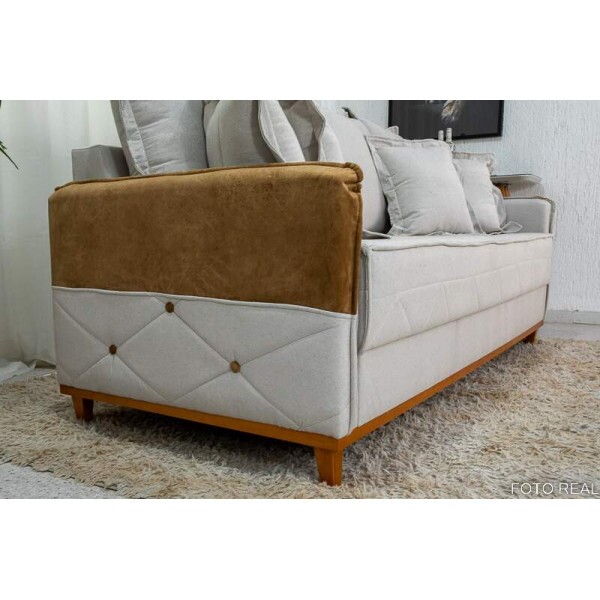 Sof 3 lugares Vican Linho Bege 5044 Detalhe 05 Larg. 2.00m - Molas Bonnel