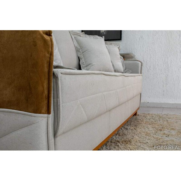 Sof 3 lugares Vican Linho Bege 5044 Detalhe 05 Larg. 2.00m - Molas Bonnel
