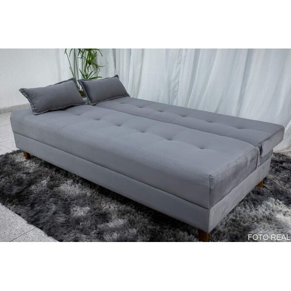 Sof 4 lugares e Sof Cama Casal Arpoador Veludo Cinza