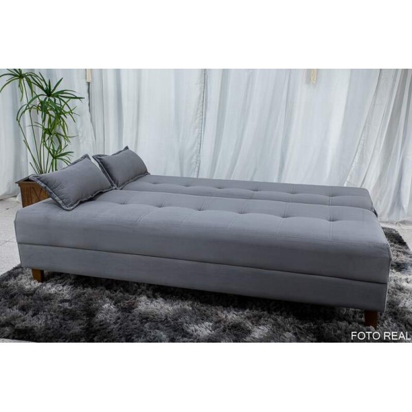 Sof 4 lugares e Sof Cama Casal Arpoador Veludo Cinza