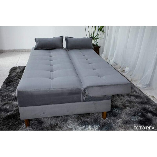 Sof 4 lugares e Sof Cama Casal Arpoador Veludo Cinza