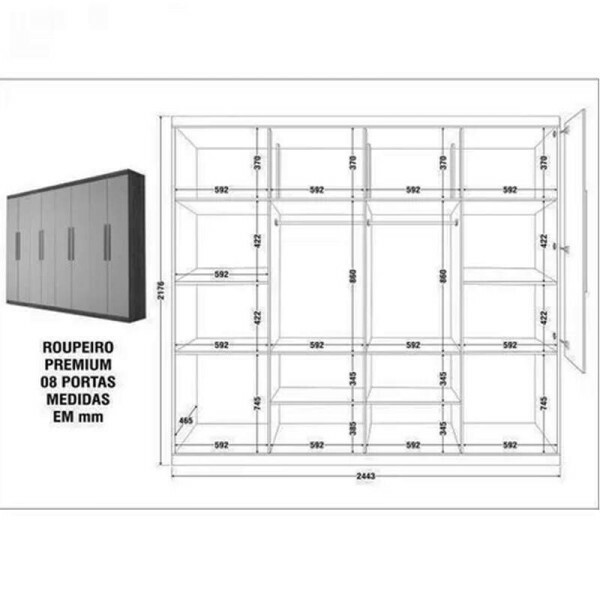 Guarda-Roupa Casal Premium 8 Portas Larg. 2.45m Cinamomo Benetil